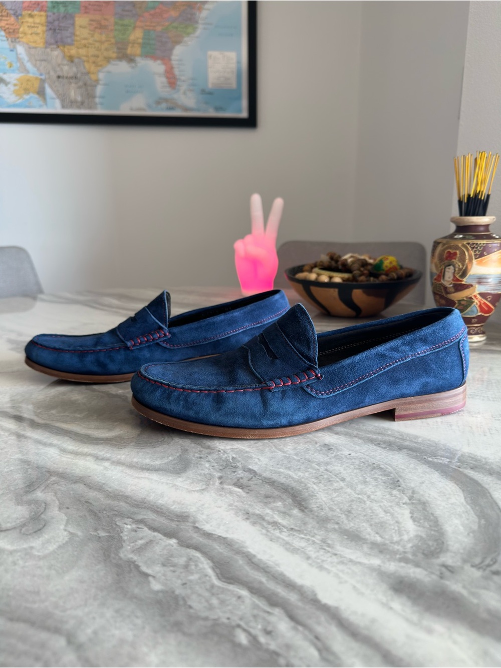 Donald J Pliner Nicola Suede Navy Blue Penny Loafer